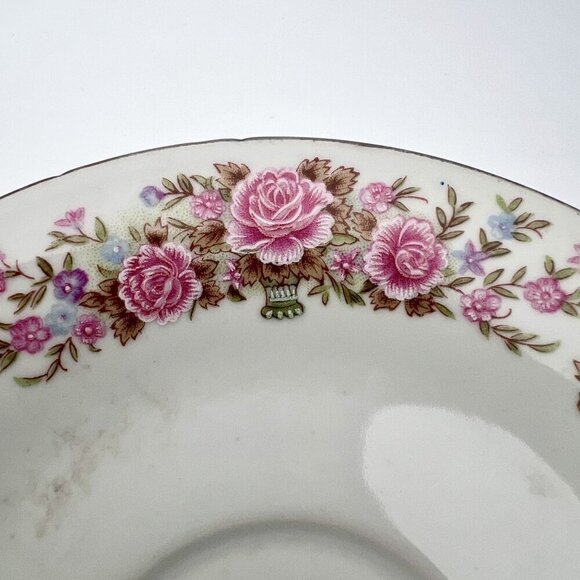 Vintage Floral China Saucer Plate Pink Roses Gold Rim - Picture 4 of 10